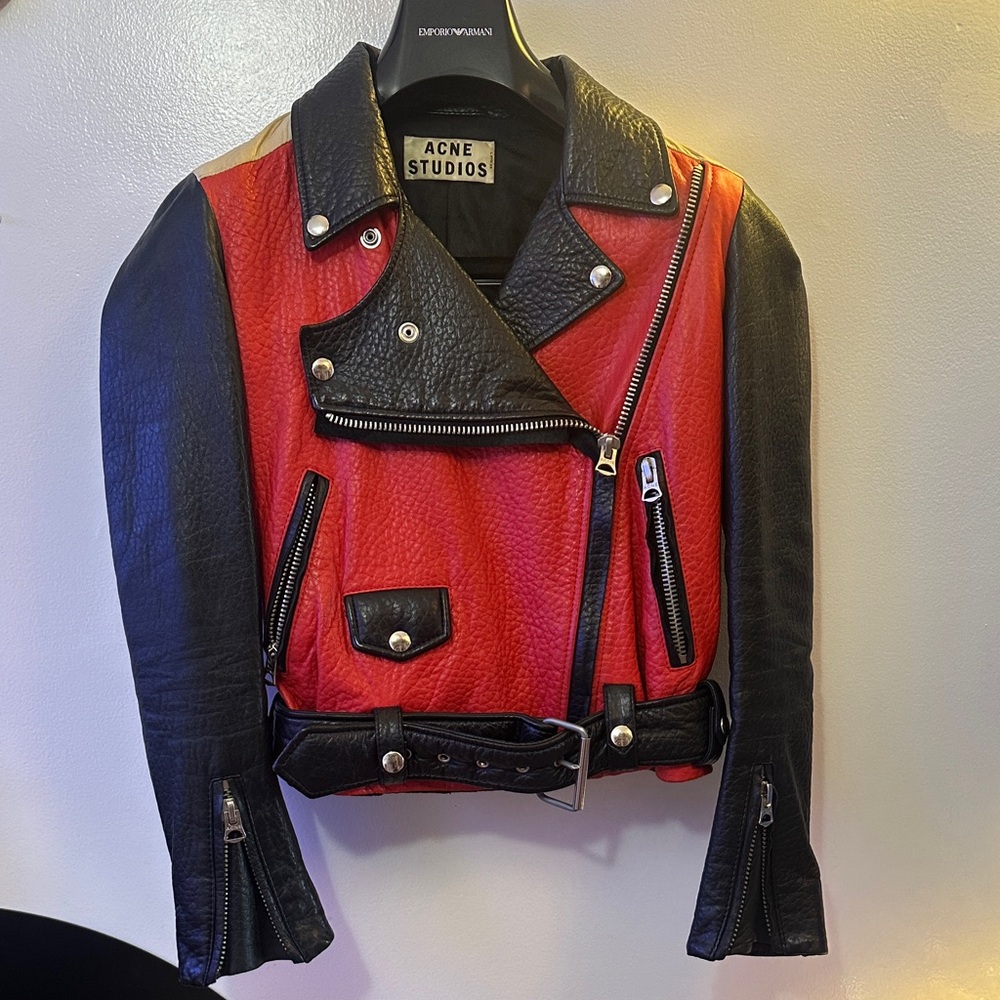 Acne Studios Red and Black Biker Jacket - Picture 2 of 7